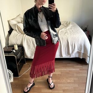 STAUD Garage Fringe Midi Skirt